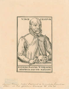 929 Joannes Wier (1516-1588), medicus, bestrijder der heksenprocessen. Naar gravure in zijn werk