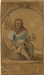 931 Willem Beukelsz., uitvinder van het haringkaken te Biervliet, zittend op vismand, met mes in linkerhand en vis in ...