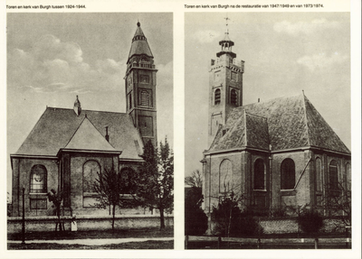 124-30 De Nederlandse Hervormde kerk te Burgh. Links de situatie tussen 1924 en 1944. Rechts de situatie na 1949
