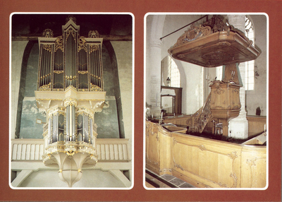 125-71 Brouwershaven Ned. Herv. St. Nicolaas-Kerk. Het orgel en de preekstoel in de Nederlandse Hervormde kerk te ...