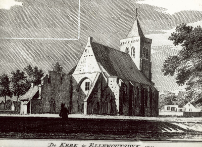127-122 De Kerk te Ellewoutsdijk, 1743.. De Nederlandse Hervormde kerk te Ellewoutsdijk