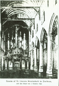 143-41 Interieur van de Sint Lievensmonsterkerk te Zierikzee gezien in de richting van het Bätz-orgel