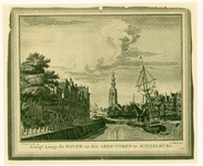 294 Gezigt Langs de Haven op den Abdij-toren te Middelburg / C. Pronk ad viv. del. 1743 ; J.C. Philips fec. 1748. [c. ...