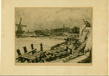 697 Slikhaventje te Vlissingen Landingsplaats der geallieerden in 1944 / Toon Pluijmers. [1944]. 1 ets ; 22 x 30,5 cm, ...