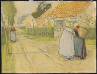 699 Straatje bij Veere, [c. 1900]. 1 prent : lithografie, in kleur, facsimile ; 31,5 x 40,2 cm, blad 33,5 x 43,2 cm