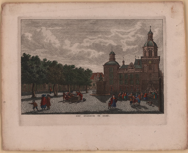 835 Het Stadhuis te Goes. Gezicht op een deel van de Grote Markt te Goes met het nieuwe stadhuis (1771-1775), en ...
