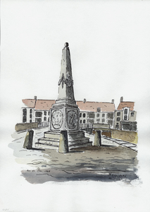 964-1084 Het monument ter herinnering aan de aanleg van het nieuwe havenkanaal in 1817, staande aan de Rouaansekaai te ...