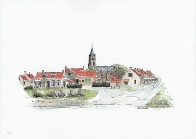 964-1247 Gezicht op Aagtekerke met de Nederlandse Hervormde kerk.