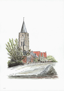 964-1250 De toren van de Nederlandse Hervormde kerk te Oostkapelle.