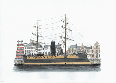 964-1590 Het ramschip de Schorpioen aan de Loskade te Middelburg