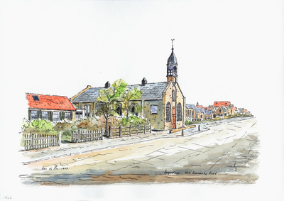 964-1666 Dorpsgezicht op Kamperland met de Nederlandse Hervormde kerk.