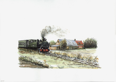 964-1849 De locomotief van de Stoomtram Goes-Borsele op Zuid-Beveland.