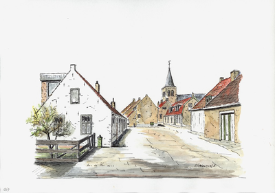 964-1869 Gezicht op Ellewoutsdijk met op de achtergrond de toren van de Nederlandse Hervormde kerk.