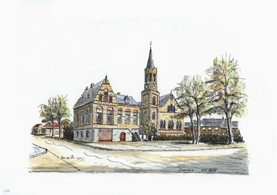 964-1980 Het voormalige gemeentehuis en de Nederlandse Hervormde kerk te Zaamslag.