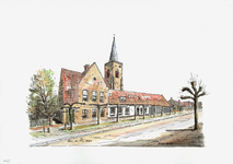 964-2567 Het voormalig gemeentehuis en de Nederlandse Hervormde kerk te Oudelande.