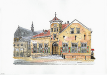 964-2582 Het voormalige, in 1914 gebouwde gemeentehuis te Yerseke. Thans ingericht als Oosterscheldemuseum ...