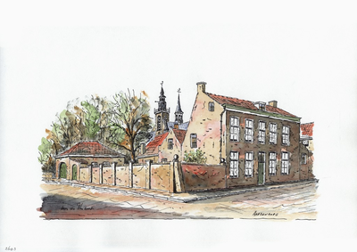 964-2603 Gezicht in Aardenburg, met op de achtergrond de Sint Baafskerk.