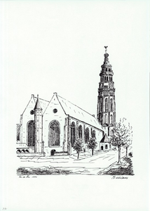 964-391 Gezicht op de Nieuwe Kerk met abdijtoren (Lange Jan) te Middelburg.