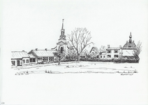 964-485 Gezicht op Wolphaartsdijk met de Nederlandse Hervormde kerk en het gemeentehuis