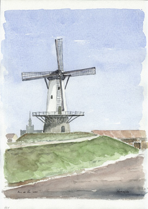 964-664 Gezicht op de molen van IJzendijke.