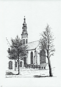 964-948 Gezicht op de Nieuwe Kerk met abdijtoren te Middelburg.