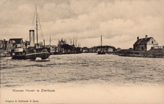 10108 Nieuwe Haven te Zierikzee. Gezicht in de monding van de haven van Zierikzee met links een uitvarend schip van de ...