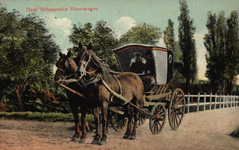 10113 Oude Schouwsche Riem-wagen. Een oude Schouwse riemwagen (met twee personen in Schouwse klederdracht op de bok)
