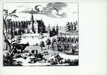 10665 Slot Moermond te Renesse (Z.) Gravure door J. Mulder ca. 1690. Gezicht op het kasteel Moermond te Renesse met op ...