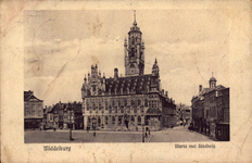 10810 Middelburg Markt met Stadhuis. Gezicht op het stadhuis en aangrenzende panden aan de Grote Markt te Middelburg