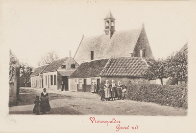 1210 Vrouwepolder Groet uit. Gezicht op de Nederlandse Hervormde kerk van Vrouwenpolder