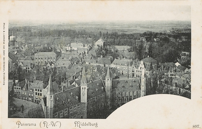 1479 Panorama (N.-W.) Middelburg. Gezicht op Middelburg in noordwestelijke richting met o.a. de Abdij en de Balans