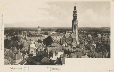 1488 Panorama (O.) Middelburg. Gezicht op de Abdij en Abdijtoren te Middelburg met achter de Oostkerk, uit oostelijke ...