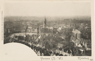 1489 Panorama (Z.- W.) Middelburg. Gezicht vanaf de abdijtoren in de richting van de Markt te Middelburg