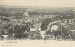 1507 Middelburg Panorama. Gezicht op Middelburg vanaf de abdijtoren in de richting van het Damplein en de Oostkerk