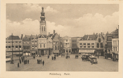 1584 Middelburg. Markt. Gezicht op de Grote Markt te Middelburg in de richting van de Abdijtoren