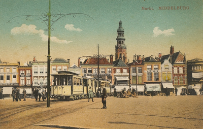 1618 Markt. Middelburg. Gezicht op de Grote Markt te Middelburg met de tram