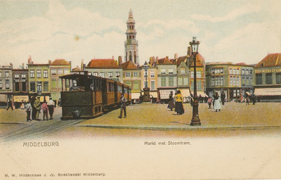 1619 Middelburg Markt met Stoomtram. Gezicht op de Grote Markt te Middelburg, met de tram