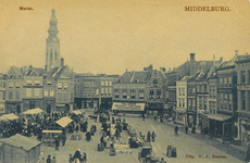1623 Markt. Middelburg. De weekmarkt op de Grote Markt te Middelburg gezien in de richting van de Lange Burg