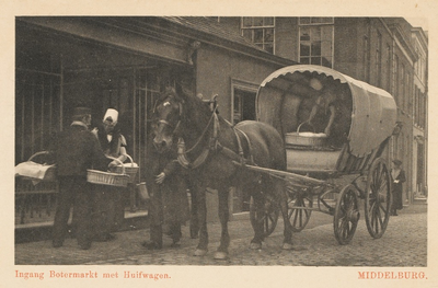 1644 Ingang Botermarkt met Huifwagen. Middelburg. Een conversatie bij een huifwagen voor de ingang van de Botermarkt te ...
