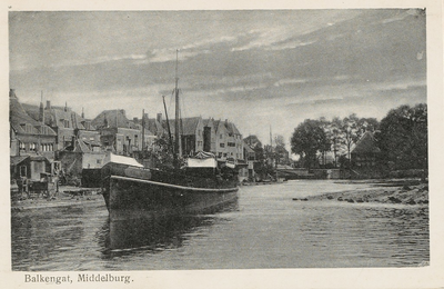 1781 Balkengat, Middelburg. Een schip verlaat het Balkengat te Middelburg