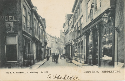 1842 Lange Delft. Middelburg. Gezicht op de Lange Delft te Middelburg, links de hoek met de Nieuwstraat