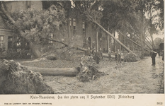 1959 Klein-Vlaanderen (na de storm van 11 september 1903) Middelburg. Ontwortelde bomen bij het Oudemannenhuis op Klein ...