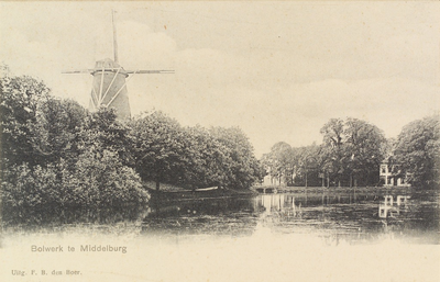 2291 Bolwerk te Middelburg. Gezicht op het bolwerk te Middelburg en de Vlissingse molen en huize De Griffioen