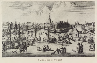 2434 't Gesight van de Oostpunt. Gezicht op de haven van Middelburg, vanaf de Punt. Reproductie van een kopergravure, ...