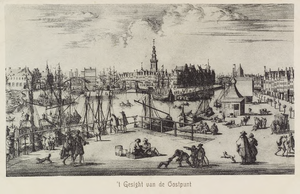 2434 't Gesight van de Oostpunt. Gezicht op de haven van Middelburg, vanaf de Punt. Reproductie van een kopergravure, ...