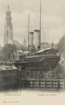 2465 Middelburg Droogdok met mailboot. Een in het dok te Middelburg liggende mailboot, met op de achtergrond de abdijtoren