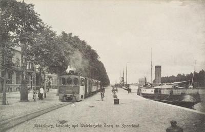 2522 Middelburg, Loskade met Walchersche Tram en Spoorboot. Gezicht op de Loskade te Middelburg met de stoomtram en de ...