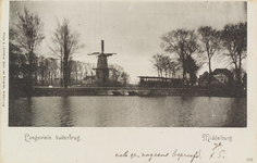 2655 Langeviele buitenbrug. Middelburg. Gezicht op de Langevielebuitenbrug te Middelburg met de tram en de Vlissingse molen