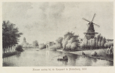 2677 Nieuwe aanleg bij de Koepoort te Middelburg, 1850. Gezicht op de Noordvest bij de Koepoort te Middelburg met op de ...