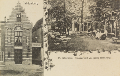 2791 Middelburg St. Sebastiaan - Schuttershof de Edele Handboog . De voorgevel en de tuin van de sociëteit Sint ...